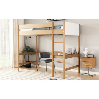 Lit mezzanine simple en bois d'hévéa avec bureau et rangement polyvalent - répondez à vos besoins