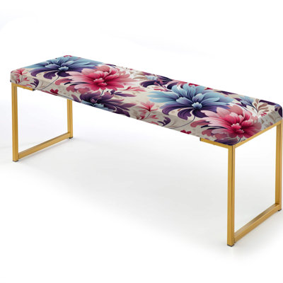 Floral Upholstered Gold Bench