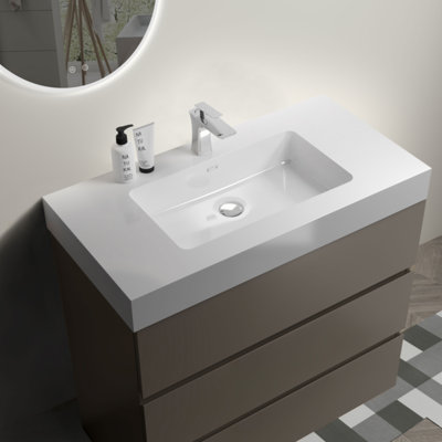 Meuble-lavabo autoportant de 36 po avec évier, grand meuble-lavabo autoportant pour salle de bain moderne, lavabo une pièce sans drain ni robinet, pré-assemblé