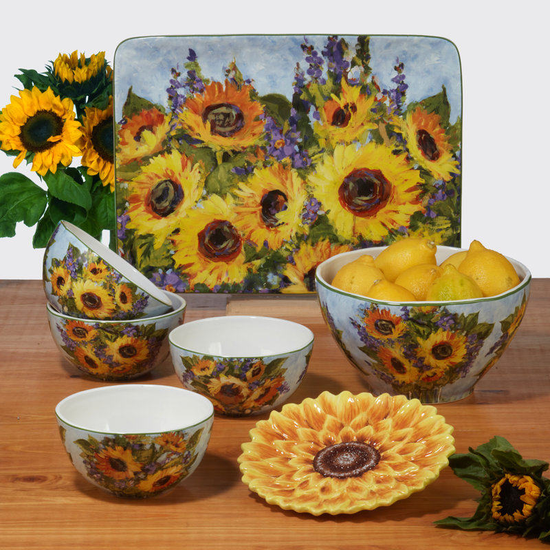 Colorful Ceramic Sunflower Bouquet Mug Set of Four