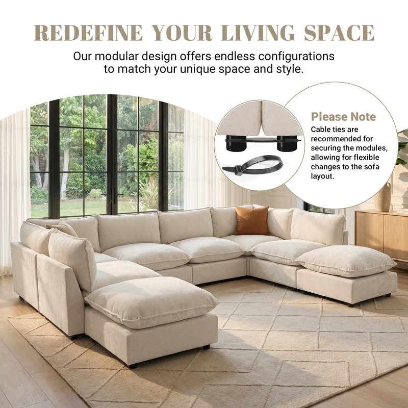 Canapé modulaire surdimensionné à 6 places l 106,77 po Heffernan, Chenille beige