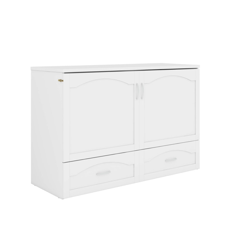 Grand lit escamotable avec tiroir intégré et ports USB, Blanc