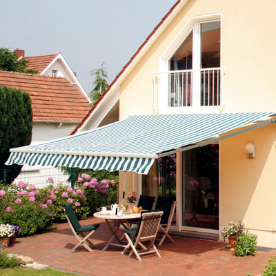 Retractable Awning 12' X 10'. Sun Shade Shelter With Manual Crank, 280G/M Fabric, Aluminum Frame For Deck, Balcony, Yard. 10' Balcony . & Water- Shade.