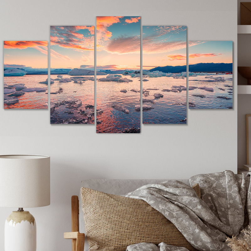 Coucher de soleil sur la mer de l'Alaska - impression d'art mural paysages - 5 panneaux