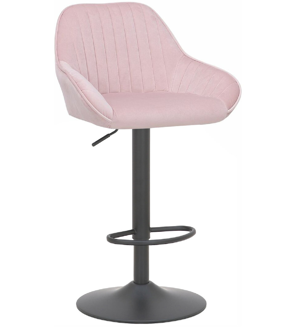 Rackhams Black/Pink Velluto Matt Velvet Kitchen Bar Stool, Height Adjustable Swivel Gas Lift, Padded Seat & Backrest, Matt Footrest, - Image 3