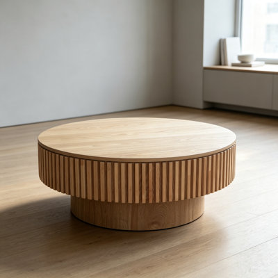 31.5'' Round Coffee Table with Storage Solid Wood
