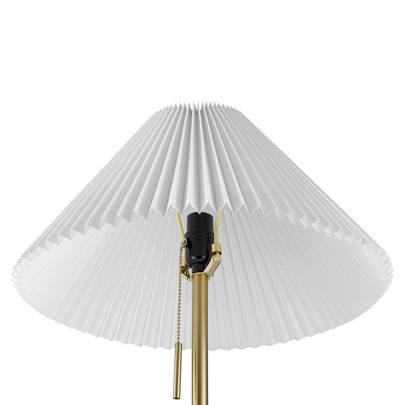 62 in. Brass Floor Lamp with Pleated Fabric Shade, Gold