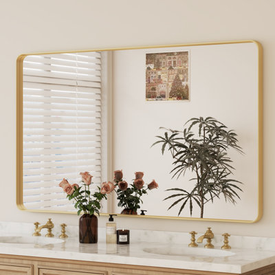 Golden Rectangular Frame Wall Furniture Bathroom Vanity Mirror