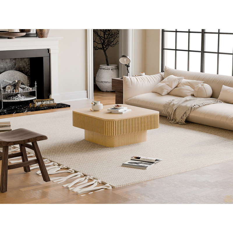 Table basse 31,5 "carrée avec rangement, Bois naturel