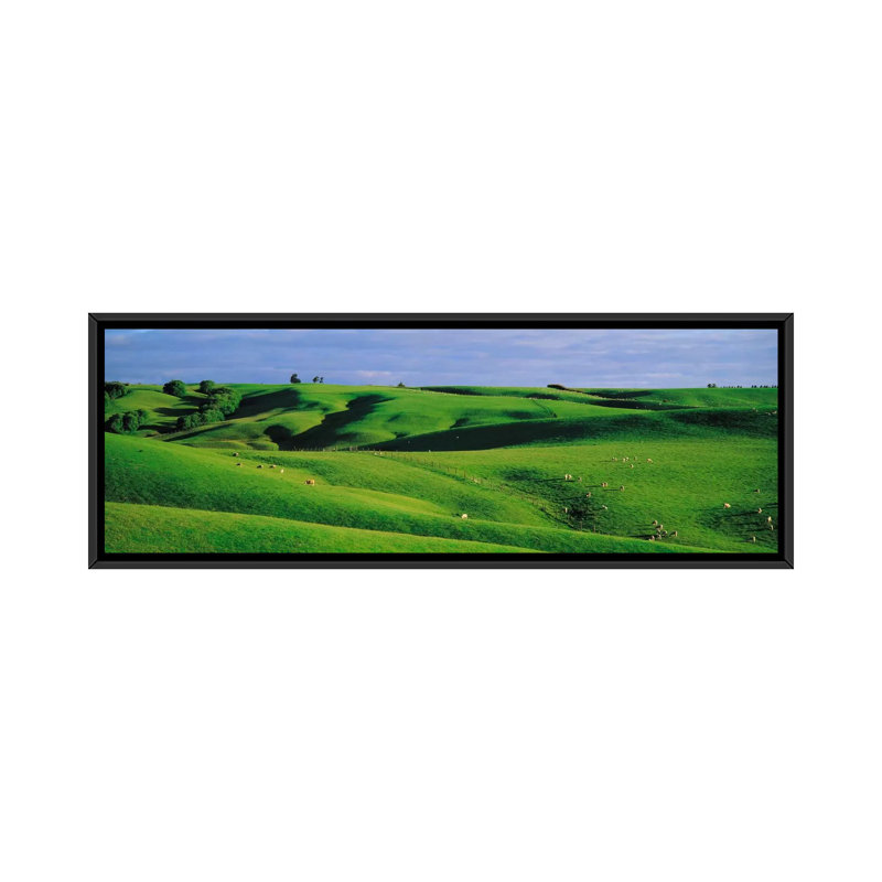 «Farmland Southland, New Zealand», reproduction de photo sur toile, H 24 po x l 72 po x P 1,5 po, Papier d'art encadré noir