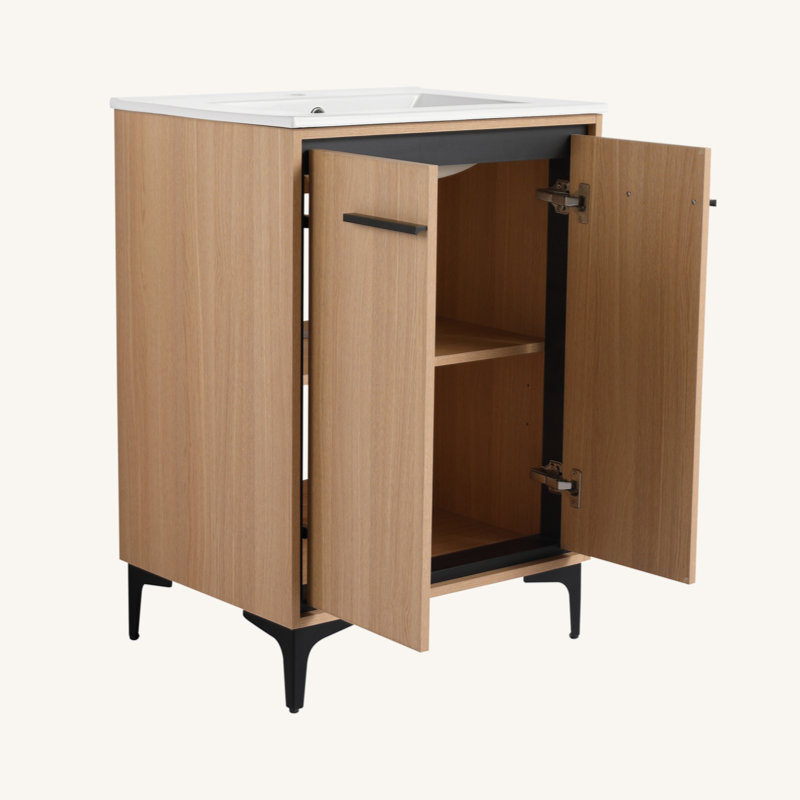 Base de meuble-lavabo 24 po avec lavabo, armoire de rangement avec portes, bois d'ingénierie