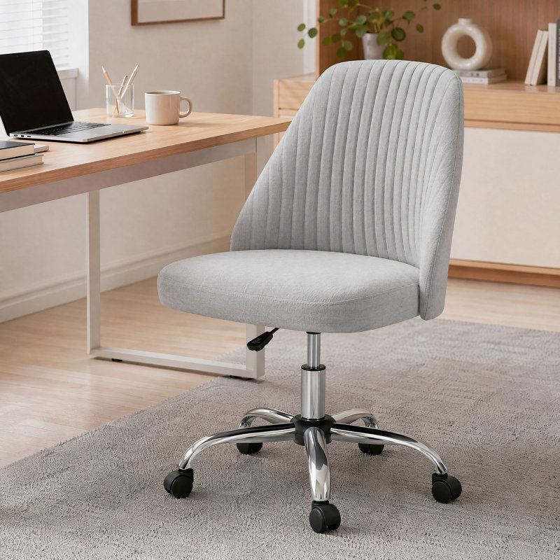 Mercier Upholstered Armless Task Chair, Home Adjustable Swivel Makeup Chair, Gray