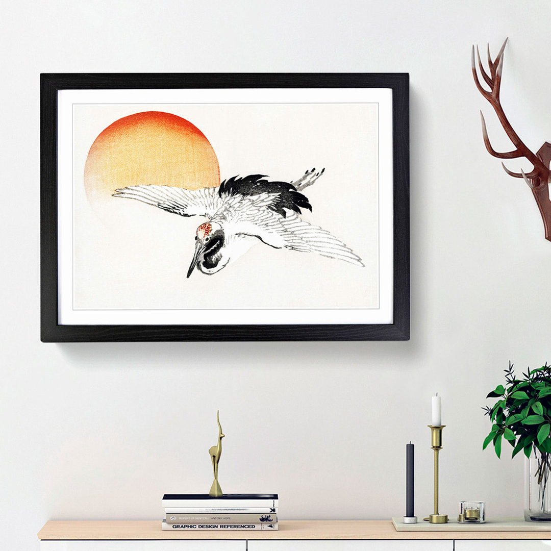 Bird Flying During Sunset by Kono Bairei - Framed Print