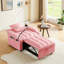 Canapé-lit convertible 3-en-1 avec dossier réglable, support pour téléphone et charge USB / Type-C, fauteuil inclinable rose pour les petits espaces-1246351574