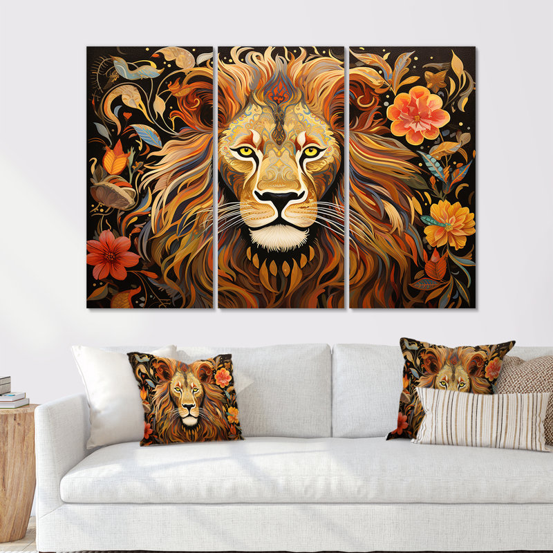 Sayer - ensemble d'art mural animal lion, Toile tendue, H 40 po x l 60 po x P 1 po