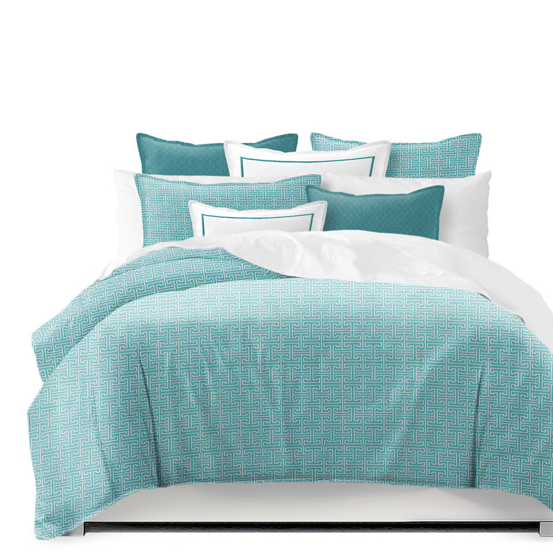 Meadow Duvet Cover Set, Cal. King Coverlet+2 King Shams+2 Throw Pillows, Turquoise Gunnar