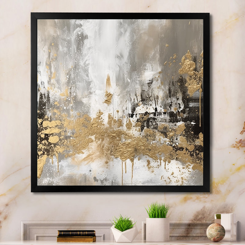 Demetry Modern Golden Abstract - Art mural abstrait, Impression encadrée, H 30 po x l 30 po, Noir