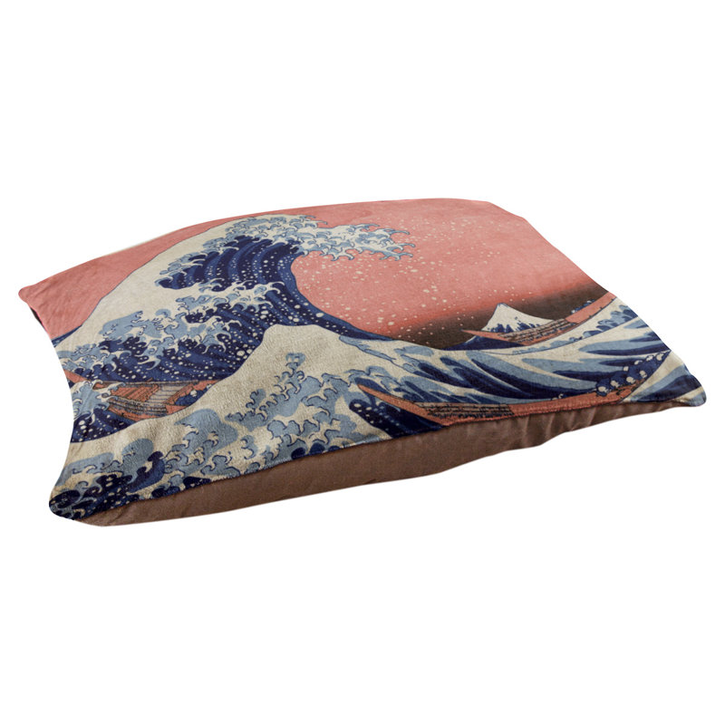 Oreiller the great wave dog Burkart, Très grand (l 52 po x P 42 po x H 17 po), Bleu / Rouge