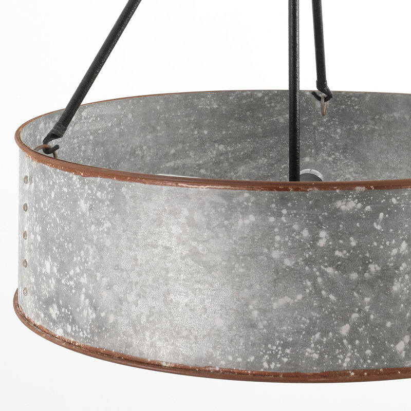 Lustre tambour 5 lumières en métal brossé à la main, Noir mat