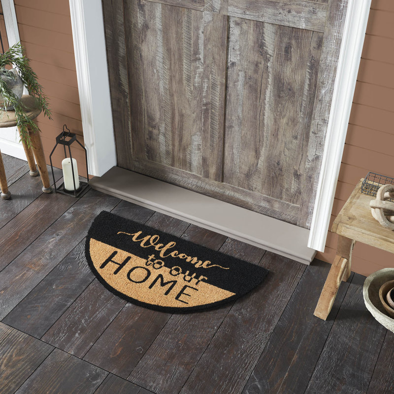 Timeless Classics Welcome To Our Home Black Tan Coir Rug Half Circle 16.5x33