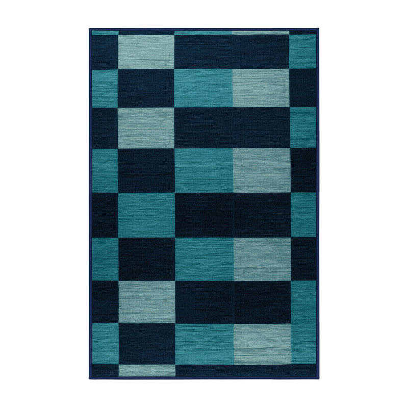 Tapis bleu à carreaux lavable à la machine, Rectangulaire 2 pi x 3 pi