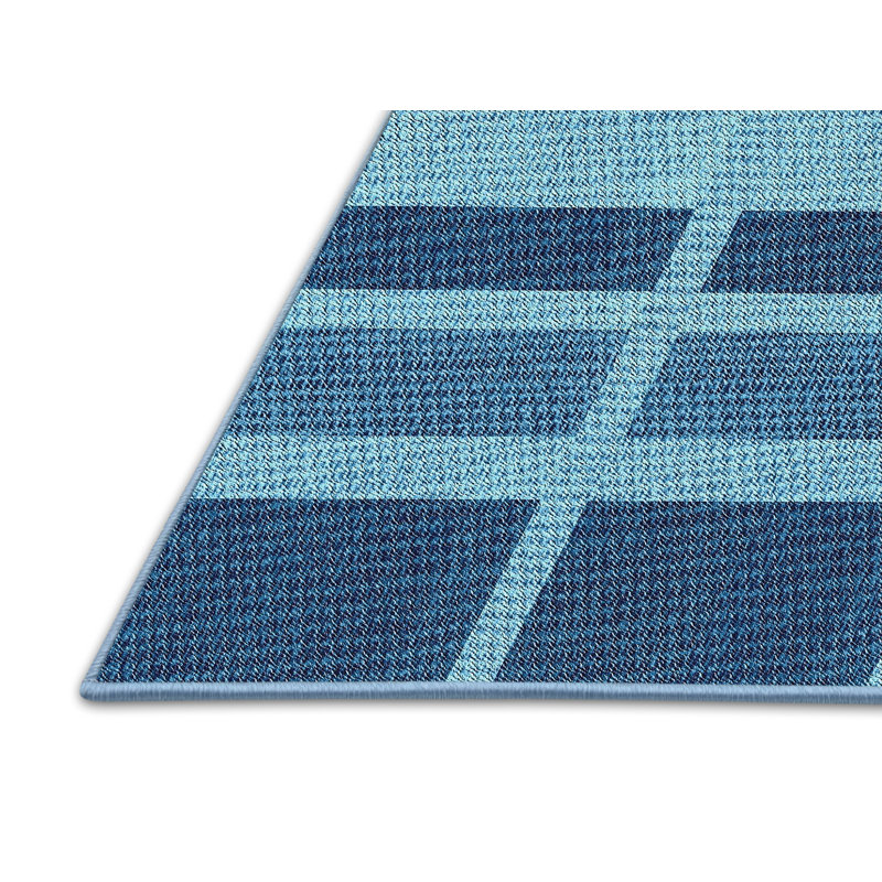Tapis bleu/bleu ciel à motifs Horning, Rectangle 3 pi x 5 pi