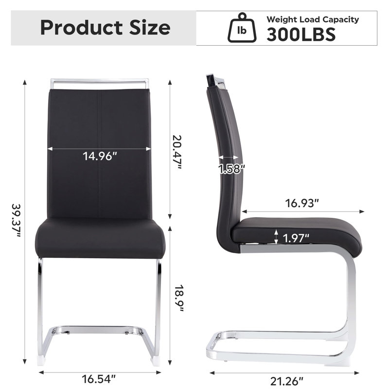 Upholstered Dining Chairs With Chrome Base, Comfortable Kitchen Chairs For Dining Room Or Apartment, 4, Black