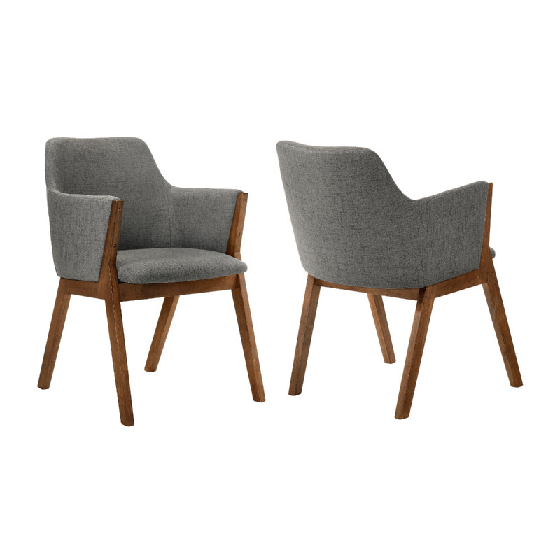 Moberly Modern Dining Side Chairs with Arms in Fabric Upholstery and Wood, Charcoal, Walnut