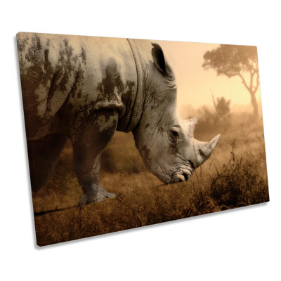 Rhino Sunset - Wrapped Canvas Print