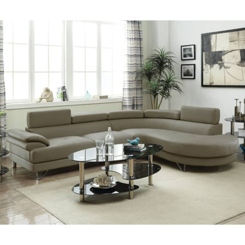 Canapé modulaire en similicuir en L gris clair avec appuis-tête rabattables