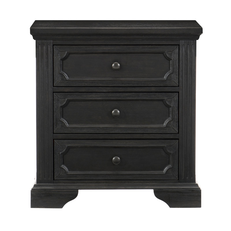 Table de chevet 3 en gris anthracite rustique, complétant le mobilier de chambre à coucher gris anthracite pour la chambre à coucher, le style et la commodité de 3 tiroirs