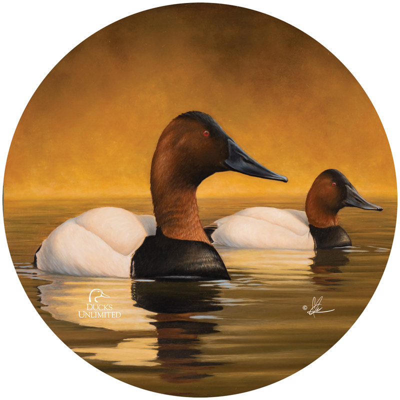 Panneau rond en toile, 53 cm (21 po), motif « Eau calme », oiseaux intemporels.