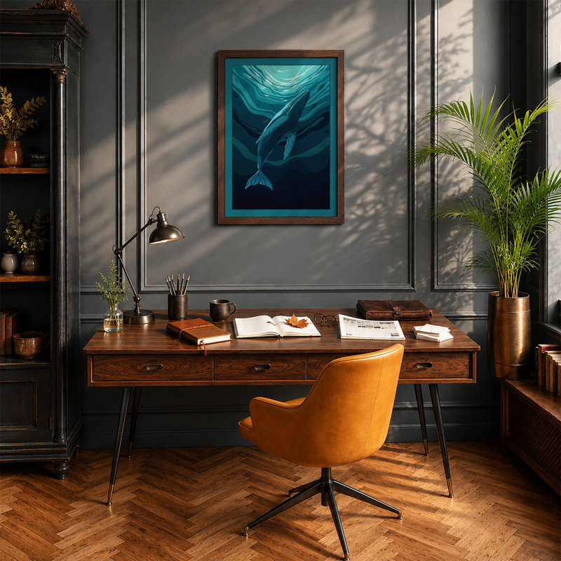 Whale Rising Coastal - Framed Print, Walnut, A1 - 84.1 x 59.4 cm