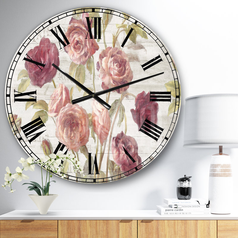 Swigart French Roses I - Farmhouse wall clock, Small