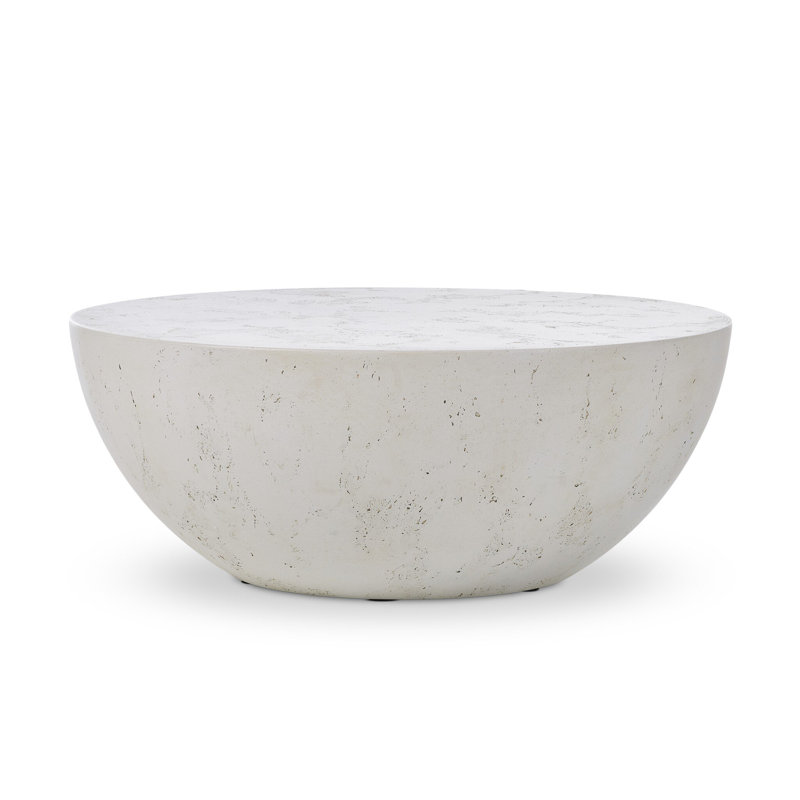 BOULA Outdoor Round Coffee Table, Aged White Concrete