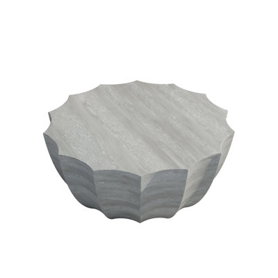 Modern Waterproof MgO Cement Coffee Table for Indoor and Outdoor Use - Marble/White Finish, 35.43" Round
