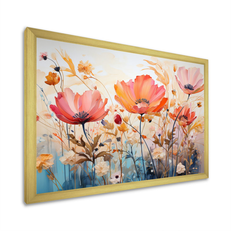 Corail orange fantaisiste botanique sauvage II - impression, H 34 po x l 44 po x P 1,5 po, Cadre doré à une seule photo