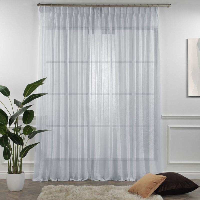 Polyester Sheer Pinch Pleat Single Curtain Panel Panel, White, 190cm Width x 350cm Drop