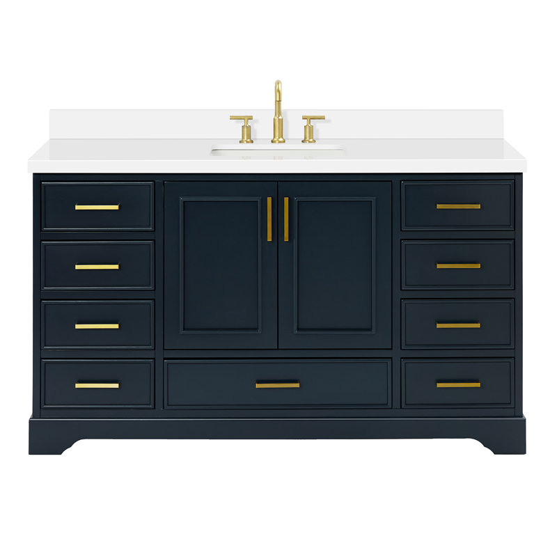 Meuble-lavabo simple avec plateau Abshire 61, Bleu minuit, 61"