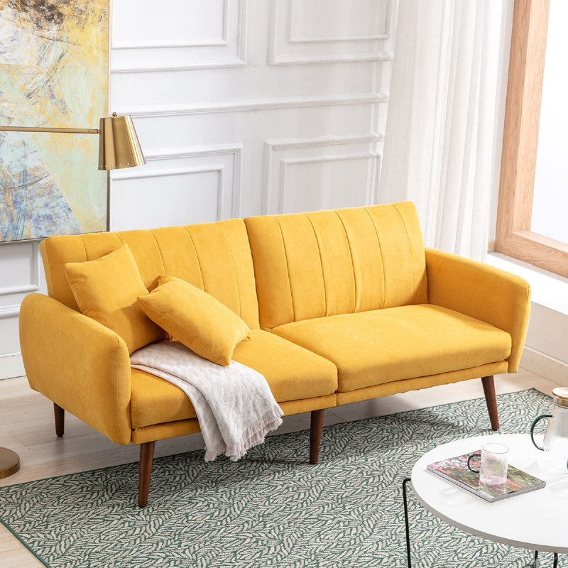 Canapé-lit inclinable 73,5 po, Mélange de lin jaune