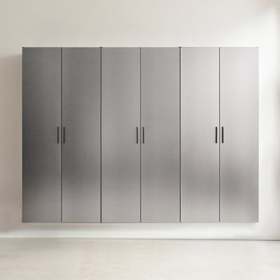 96 po Large, armoire de garage D 3, contemporaine, gris métallique, portes, résistance à la chaleur et à l'eau, 2 fois plus épais, matériau de qualité E0, tablette, support en métal robuste 3 x l 79 po
