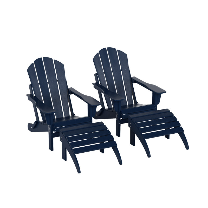 Shawnna Foldable Outdoor Adirondack Chair, Navy Blue