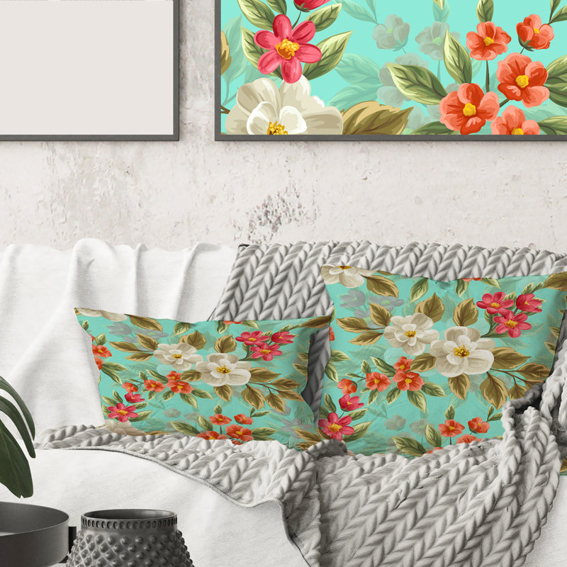 Motif floral sans couture - coussin décoratif imprimé traditionnel, 18" x 18"