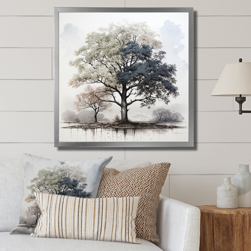 «Sub subtile élégance d'un arbre monochrome», reproduction sur toile, Cadre simple argenté, H 30 po x l 30 po x P 1 po