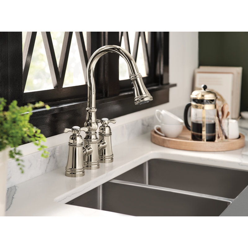 Weymouth Pull Down Touch Double Handle Kitchen Faucet, Polished Nickel