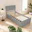Lit plateforme avec rangement peu encombrant, structure en bois de pin, lit simple gris moderne pour la maison