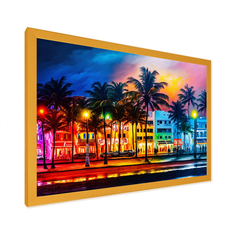«Miami Beach Holidays II», reproduction sur toile, L 40 po x H 30 po, Impression dorée sur toile encadrée