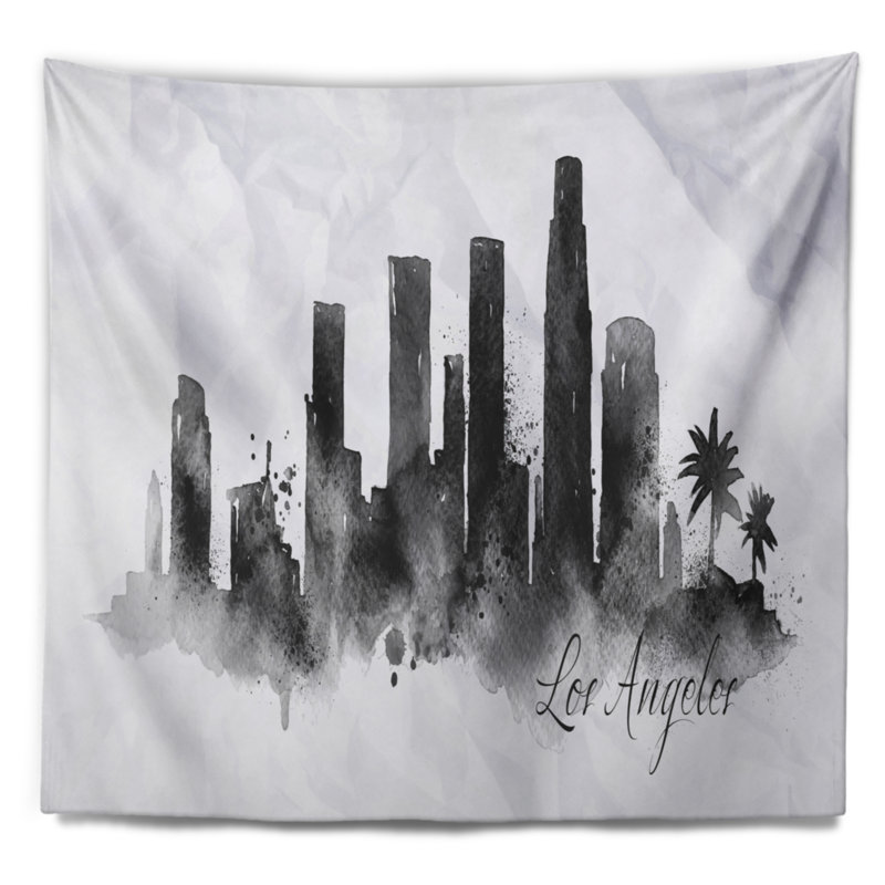Paysage urbain tapisserie silhouette noire de los angeles, H 32 po x l 39 po