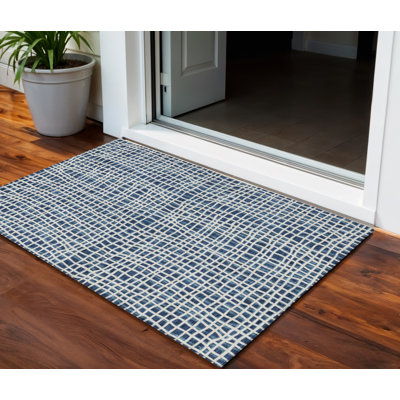 Tapis extérieur lavable rayé bleu marine et ivoire 3 pi x 5 pi
