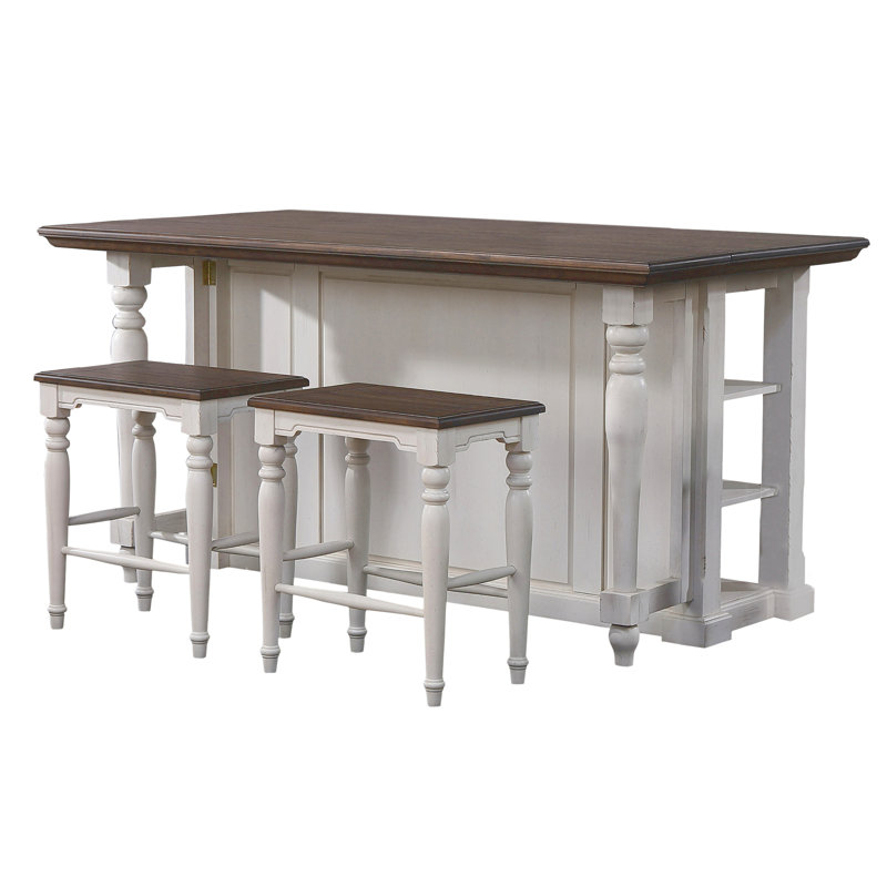Sunset Trading French Chic  7138 DROP LEAF ISLAND TABLE/ Two 24" Backless Kitchen Counter Stools
